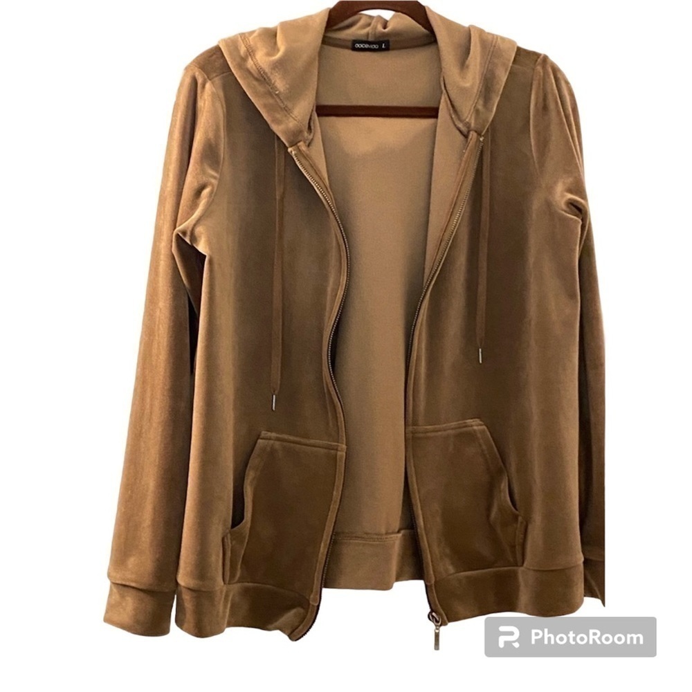 DolceVita, Anthropologie, velour hoodie, golden brown, size Large,